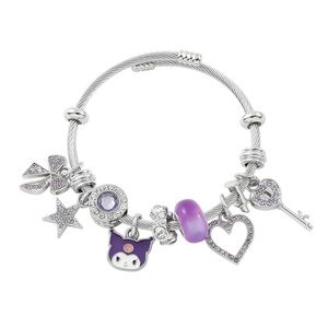 Silver Charm Bracelet with Purple Accents